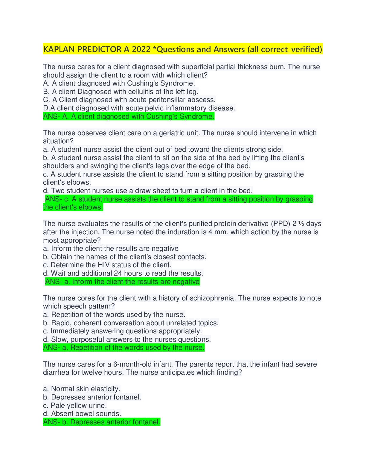 Preview image for KAPLAN PREDICTOR A   *Questions and Answers (all correct_ verified)